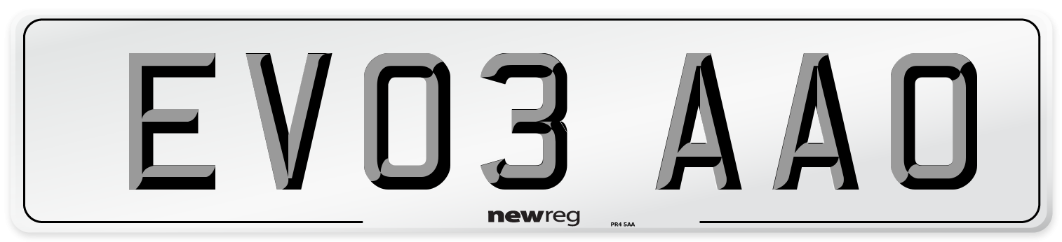 EV03 AAO Number Plate from New Reg